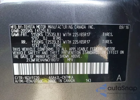 2017 Toyota Rav4 Xle из США, поврежденный, VIN 2T3WFREV4HW318017